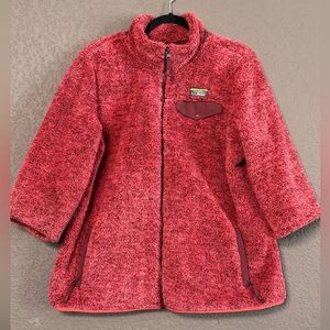 LL Bean Hi-Pile Fleece Jacket Womens Red Furry Full Zip Outdoor Comfy 3/4 Sleeve
